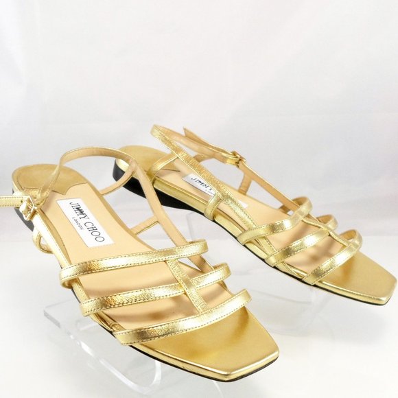 NWT$495 Jimmy Choo Arien Flat Metallic Leather Strappy Cage Sandals 37, 6.5-7 - Picture 6 of 13